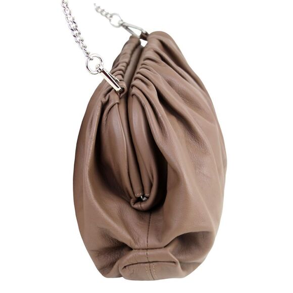 Unica Firenze BROWN GENUINE LEATHER FRAME XBODY CHAIN SHOULDER BAG HANDBAG PURSE - Picture 4 of 16